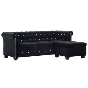 Aksamitny narożnik  w stylu Chesterfield Charlotte 4Q - czarny