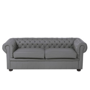 Sofa 3-osobowa skórzana szara CHESTERFIELD