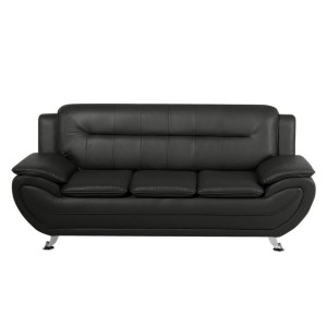Sofa 3-osobowa ekoskóra czarna LEIRA