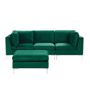Sofa modułowa 3-osobowa z otomaną welurowa zielona EVJA