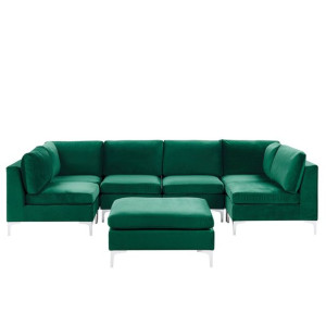 Sofa modułowa 6-osobowa z otomaną welurowa zielona EVJA