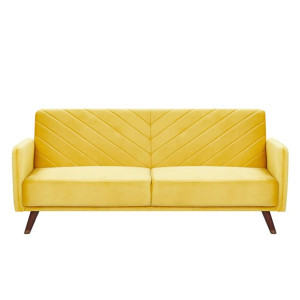 Sofa rozkładana welurowa żółta SENJA