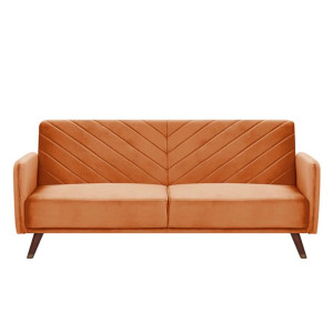 Sofa rozkładana welurowa pomarańczowa SENJA