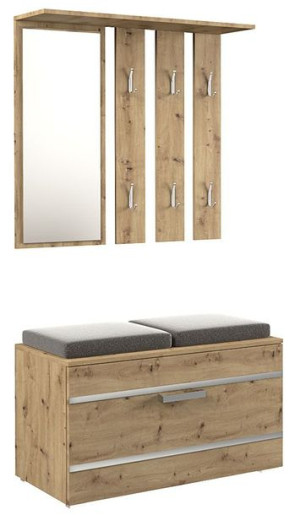 Garderoba z szafką na buty i lustrem + siedzisko Malea - dąb artisan