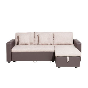 Sofa narożna rozkładana lewostronna tapicerowana beżowa TAMPERE