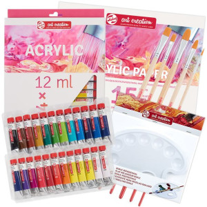 Zestaw farb akrylowych Talens ArtCreation 24x12ml + pędzle paletka i blok