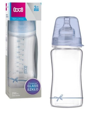 Lovi Butelka Szklana250 ml Baby Shower ze smoczkiem 3m+ 74/204 boy
