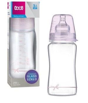 Lovi Butelka Szklana 250 ml Baby Shower ze smoczkiem 3m+ 74/204 girl