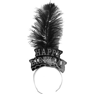 Opaska Happy Birthday Brokatowa Z Piórkiem Srebrna