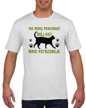 Koszulka męska Mój kot mnie potrzebuje XL Biały