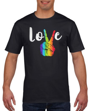 Koszulka męska PEACE LOVE LGBT L Czarny