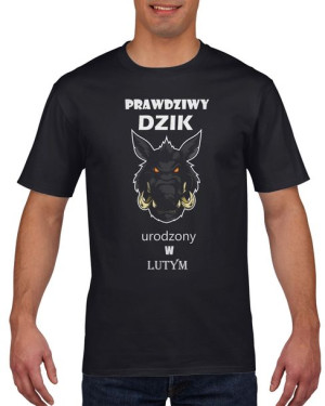 Koszulka męska Prawdziwy dzik urodzony w lutym XL Czarny