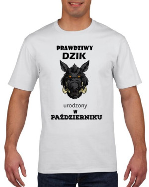 Koszulka męska Prawdziwy dzik urodzony w październiku L Biały