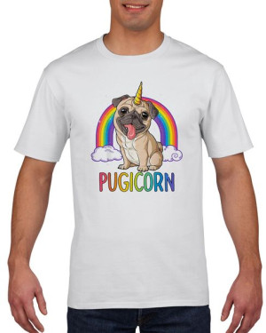 Koszulka męska Pugicorn Mopsorożec mops pies XXL Biały