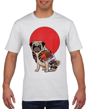 Koszulka męska Yakuza pug mops pies mafia M Biały
