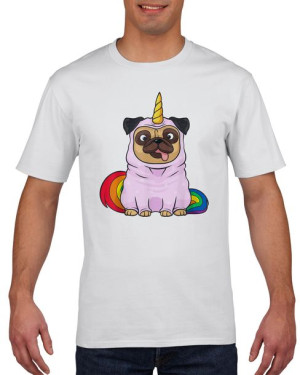 Koszulka męska Pies mops jednorożec unicorn XL Biały