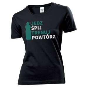 Koszulka damska Jedz śpij trenuj powtórz L Czarny