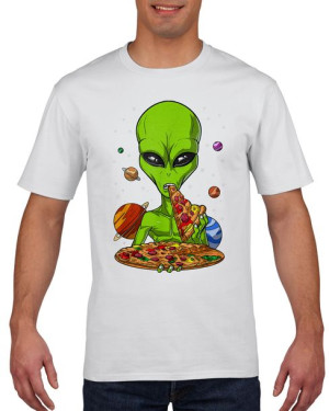 Koszulka męska UFO kosmita ufoludek i pizza XL Biały