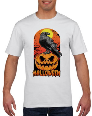 Koszulka męska Kruk i dynia Halloween XXL Biały