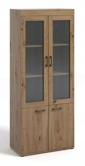 Witryna ze szkłem 80 cm dąb artisan półki D-6