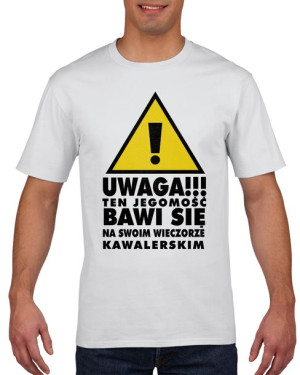 Koszulka męska Uwaga wieczór kawalerski XL Biały