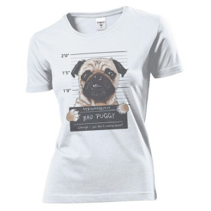 Koszulka damska Zly pies mops Bad puggy L Biały