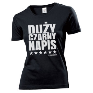 Koszulka damska Duży czarny napis z gwiazdkami L Czarny