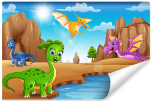 Fototapeta DEKORACYJNA Dziecięca Wesołe Bajkowe Dinozaury 405cm x 270cm
