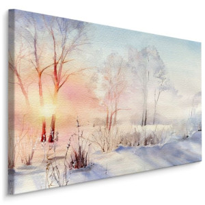 Obraz Canvas Wschód Słońca w Lesie AKWARELA 120cm x 80cm