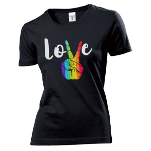 Koszulka damska PEACE LOVE LGBT XL Czarny