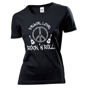 Koszulka damska PEACE LOVE Rock and roll M Czarny