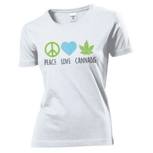 Koszulka damska PEACE LOVE Marihuana cannabis S Biały