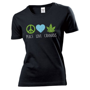 Koszulka damska PEACE LOVE Marihuana cannabis M Czarny