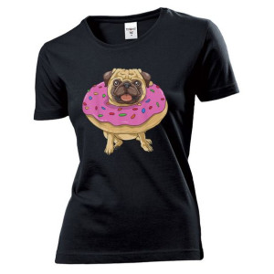 Koszulka damska Jak pączek w mopsie pies pug XXL Czarny
