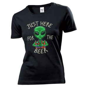 Koszulka damska Jestem tu dla piwa UFO kosmita S Czarny