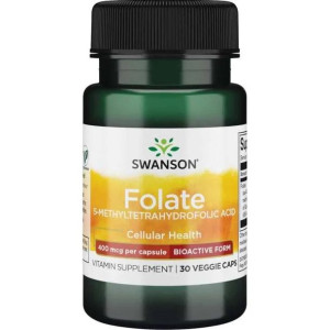 SWANSON Folian Quatrefolic 400mcg 30 kapsułek wegetariańskich Kwas Foliowy