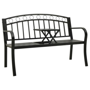 Ławka ogrodowa ze stolikiem, 125 cm, stal, czarna