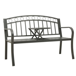 Ławka ogrodowa ze stolikiem, 125 cm, stal, szara