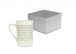Biały kubek w srebrny geometryczny wzór 290 ml
