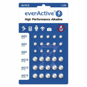 30x baterie everActive AG3 LR41 AG4 AG10 AG13 LR44