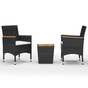 3-cz. zestaw mebli bistro, rattan PE i drewno akacjowe, czarny