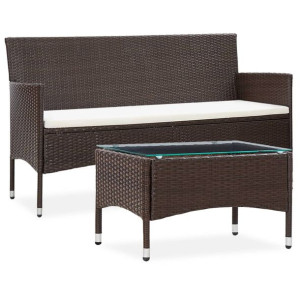 2-cz. zestaw wypoczynkowy do ogrodu, poduszka brązowy rattan PE