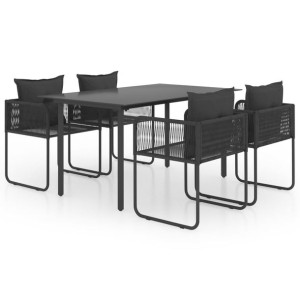 5-częściowy zestaw mebli ogrodowych rattan PVC, czarny