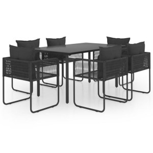 7-częściowy zestaw mebli ogrodowych rattan PVC, czarny