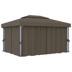 Altana ogrodowa z zasłonami, 4 x 3 m, kolor taupe, aluminium