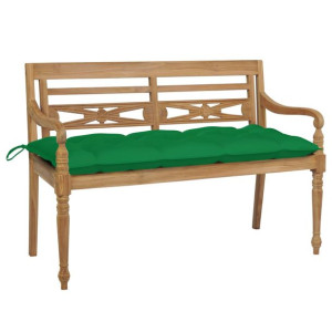 Ławka Batavia z zieloną poduszką, 120 cm, lite drewno tekowe