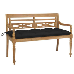 Ławka Batavia z czarną poduszką, 120 cm, lite drewno tekowe