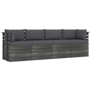 Ogrodowa sofa 4-osobowa z palet, z poduszkami, drewno sosnowe
