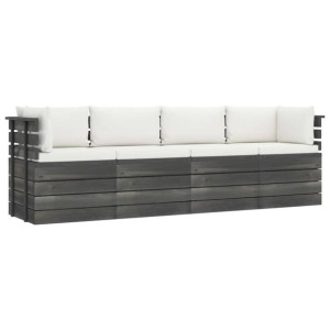 Ogrodowa sofa 4-osobowa z palet, z poduszkami, drewno sosnowe