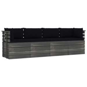 Ogrodowa sofa 4-osobowa z palet, z poduszkami, drewno sosnowe